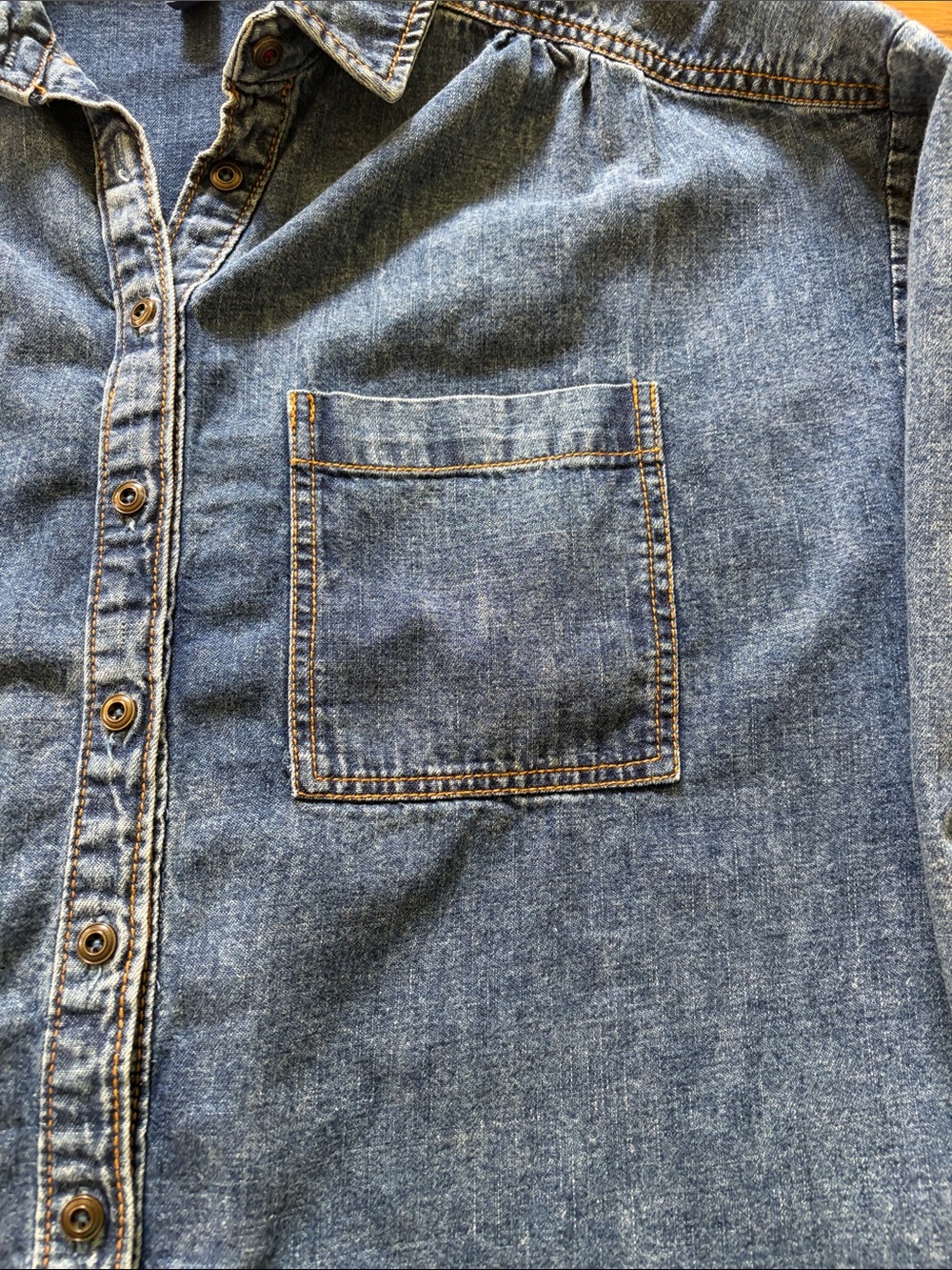 Pilcro Indigo Denim Shirt by Anthropology with Orange Accent - Picture 4 of 8